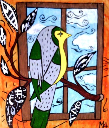 Pintura intitulada "pássaro na janela" por Mairon Almeida, Obras de arte originais
