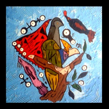 Pintura intitulada "os passaros e o gal…" por Mairon Almeida, Obras de arte originais, Acrílico