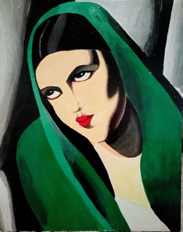 Painting titled "The Green Veil" by S.Azarou, Original Artwork, Oil