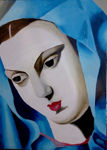 Painting titled "The blue Madonna" by S.Azarou, Original Artwork, Oil