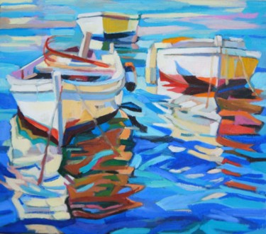 Painting titled "Sea reflection" by Maja Djokic Mihajlovic, Original Artwork, Oil