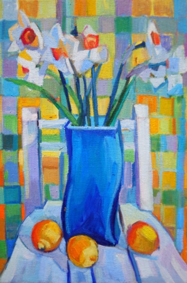 Painting titled "White spring flowers" by Maja Djokic Mihajlovic, Original Artwork, Oil