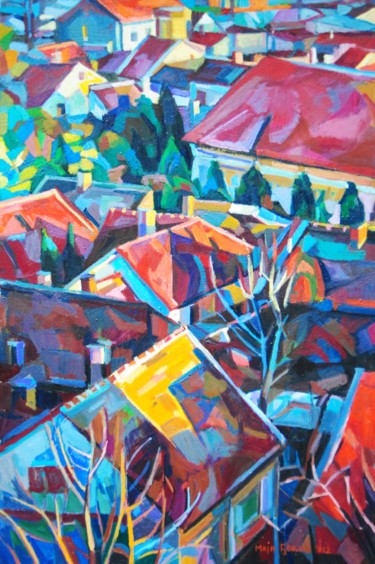 Картина под названием "Old city roofs" - Maja Djokic Mihajlovic, Подлинное произведение искусства, Масло