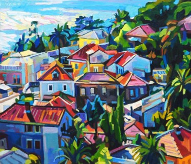 Malarstwo zatytułowany „Coastal Town” autorstwa Maja Djokic Mihajlovic, Oryginalna praca, Olej