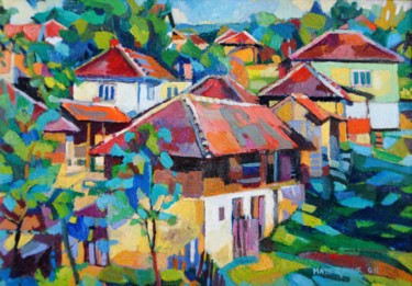 Painting titled "Rural landscape 1" by Maja Djokic Mihajlovic, Original Artwork, Oil