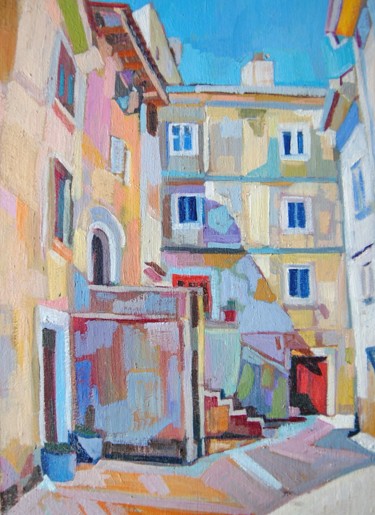 Painting titled "Sunny Street" by Maja Djokic Mihajlovic, Original Artwork, Oil