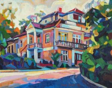 Painting titled "Yellow house" by Maja Djokic Mihajlovic, Original Artwork, Oil