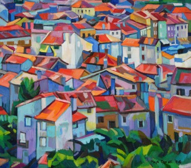 Painting titled "City roofs 4" by Maja Djokic Mihajlovic, Original Artwork, Oil