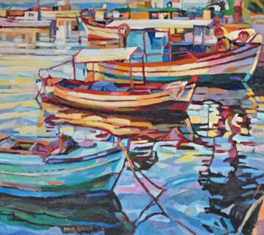 Ζωγραφική με τίτλο "Fishing boats" από Maja Djokic Mihajlovic, Αυθεντικά έργα τέχνης, Λάδι