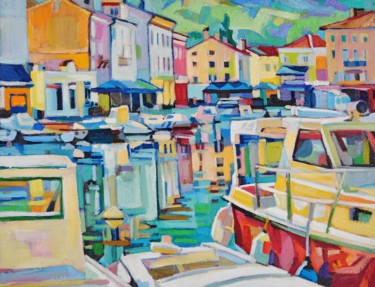Painting titled "Seaport" by Maja Djokic Mihajlovic, Original Artwork, Oil