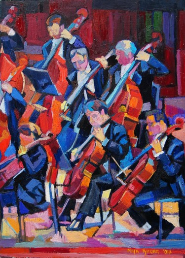 Malerei mit dem Titel "Musicians / At a co…" von Maja Djokic Mihajlovic, Original-Kunstwerk, Öl