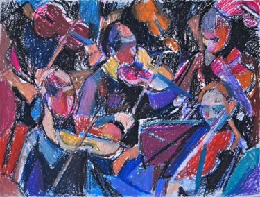 Dessin intitulée "Violinists" par Maja Djokic Mihajlovic, Œuvre d'art originale, Pastel