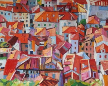 Malerei mit dem Titel "Roofs" von Maja Djokic Mihajlovic, Original-Kunstwerk, Öl