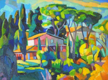 Peinture intitulée "Landscape of Tuscany" par Maja Djokic Mihajlovic, Œuvre d'art originale, Huile