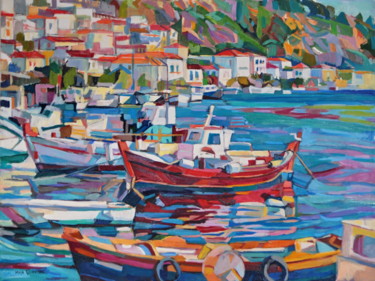 Картина под названием "Fishing boats" - Maja Djokic Mihajlovic, Подлинное произведение искусства, Масло