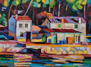 Painting titled "Fisherman's house" by Maja Djokic Mihajlovic, Original Artwork, Oil