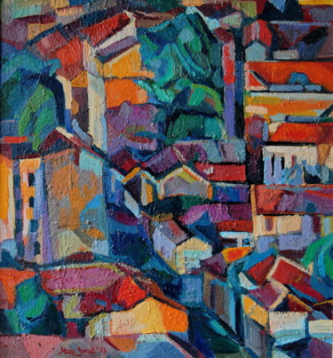 Malerei mit dem Titel "City roofs III" von Maja Djokic Mihajlovic, Original-Kunstwerk, Öl