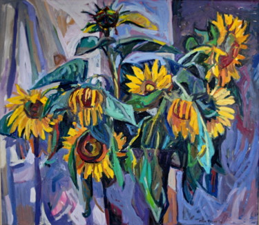 Malerei mit dem Titel "Sunflowers I" von Maja Djokic Mihajlovic, Original-Kunstwerk, Öl
