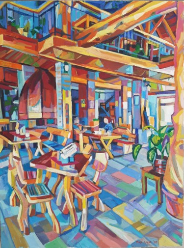 Malerei mit dem Titel "Cafe" von Maja Djokic Mihajlovic, Original-Kunstwerk, Öl
