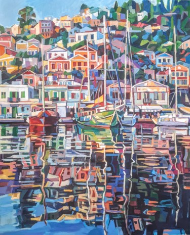 Painting titled "Greek port-Simi" by Maja Djokic Mihajlovic, Original Artwork, Oil