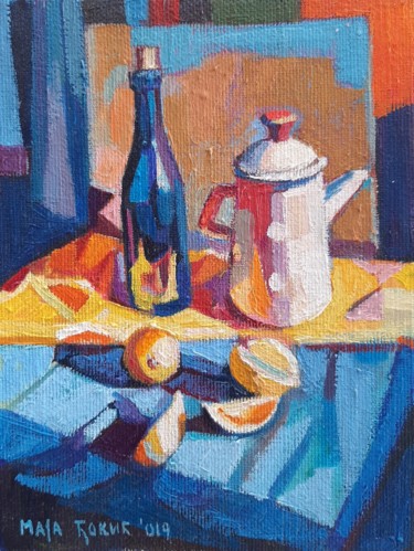 Peinture intitulée "Still life with lem…" par Maja Djokic Mihajlovic, Œuvre d'art originale, Huile