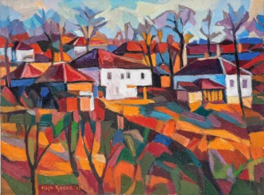Malerei mit dem Titel "Rural lanscape" von Maja Djokic Mihajlovic, Original-Kunstwerk, Öl