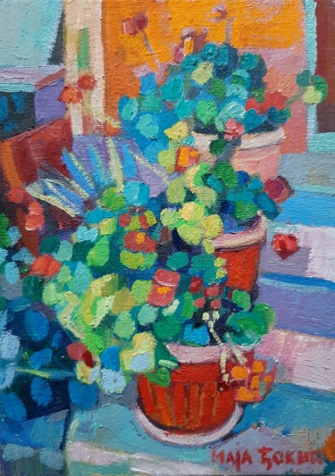 Painting titled "Summer flowers I ,…" by Maja Djokic Mihajlovic, Original Artwork, Oil