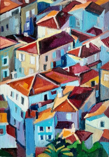 Pittura intitolato "City landscape, min…" da Maja Djokic Mihajlovic, Opera d'arte originale, Olio