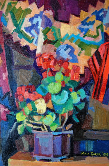 Peinture intitulée "Geraniums II" par Maja Djokic Mihajlovic, Œuvre d'art originale, Huile