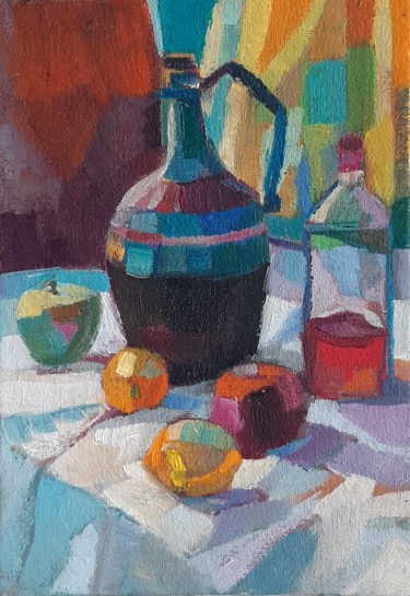 Malerei mit dem Titel "Still life with fru…" von Maja Djokic Mihajlovic, Original-Kunstwerk, Öl