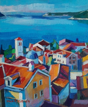 Painting titled "Mediterranean city" by Maja Djokic Mihajlovic, Original Artwork, Oil