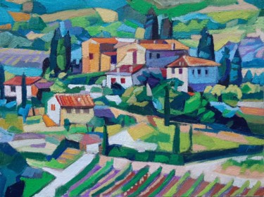 Malerei mit dem Titel "Lanscape of Tuscany" von Maja Djokic Mihajlovic, Original-Kunstwerk, Öl