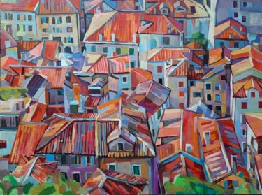 Painting titled "Kotor roofs" by Maja Djokic Mihajlovic, Original Artwork, Oil