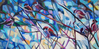 Schilderij getiteld "Sparrows" door Maja Djokic Mihajlovic, Origineel Kunstwerk, Olie
