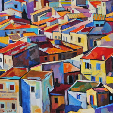 Painting titled "Italian roofs" by Maja Djokic Mihajlovic, Original Artwork, Oil