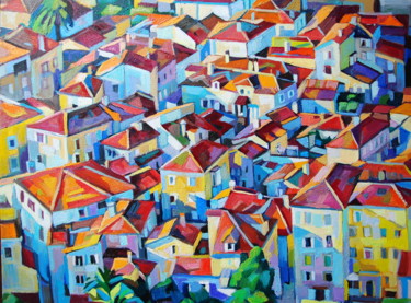Painting titled "Red city" by Maja Djokic Mihajlovic, Original Artwork, Oil