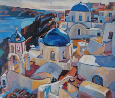 Painting titled "Santorini 1" by Maja Djokic Mihajlovic, Original Artwork, Oil