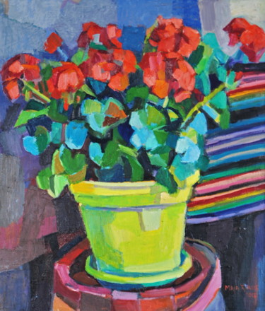 Peinture intitulée "Geraniums1" par Maja Djokic Mihajlovic, Œuvre d'art originale, Huile