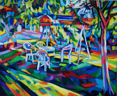 Painting titled "Summer garden 1" by Maja Djokic Mihajlovic, Original Artwork, Oil