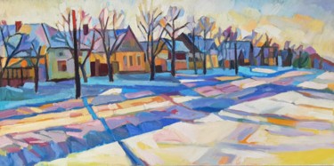 Картина под названием "Winter village" - Maja Djokic Mihajlovic, Подлинное произведение искусства, Масло