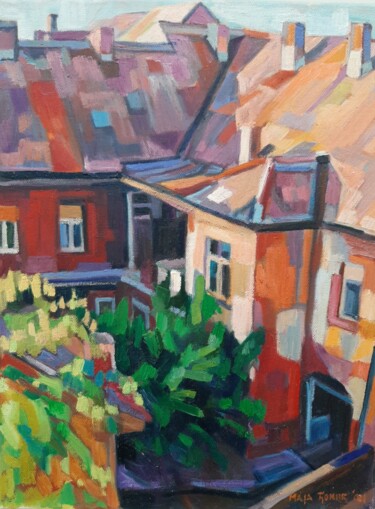 Painting titled "Roofs of Zemun" by Maja Djokic Mihajlovic, Original Artwork, Oil