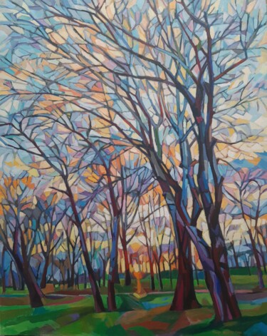 Malerei mit dem Titel "Winter Sunset" von Maja Djokic Mihajlovic, Original-Kunstwerk, Öl