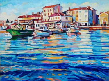 Peinture intitulée "Sunny seascape" par Maja Djokic Mihajlovic, Œuvre d'art originale, Huile Monté sur Châssis en bois