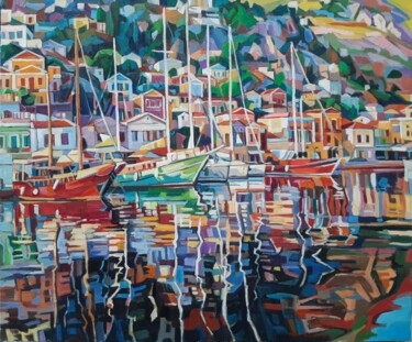 Painting titled "Fisherman's port" by Maja Djokic Mihajlovic, Original Artwork, Oil