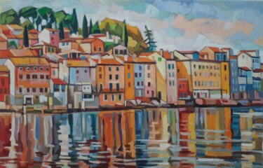 Painting titled "Rovinj" by Maja Djokic Mihajlovic, Original Artwork, Oil Mounted on Wood Stretcher frame