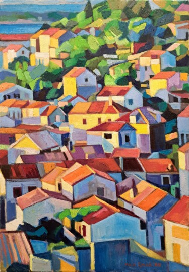 Pintura intitulada "On the hill" por Maja Djokic Mihajlovic, Obras de arte originais, Óleo Montado em Armação em madeira