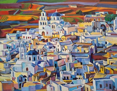 Pintura intitulada "Santorini (Pyrgos)" por Maja Djokic Mihajlovic, Obras de arte originais, Óleo