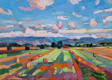 Pittura intitolato "Tuscan fields" da Maja Djokic Mihajlovic, Opera d'arte originale, Olio