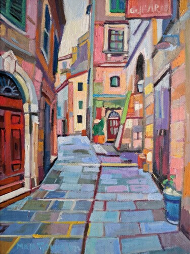 Schilderij getiteld "Stone street, Sorano" door Maja Djokic Mihajlovic, Origineel Kunstwerk, Olie