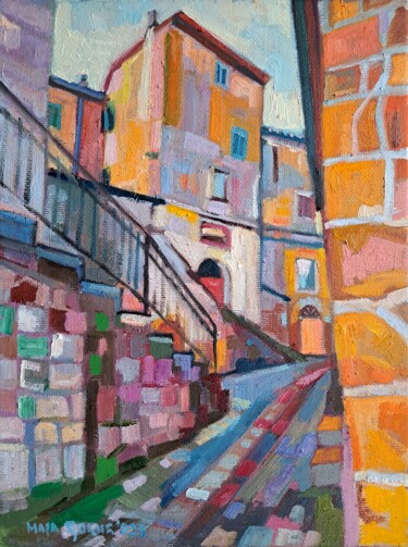 Painting titled "Stone street, Soran…" by Maja Djokic Mihajlovic, Original Artwork, Oil